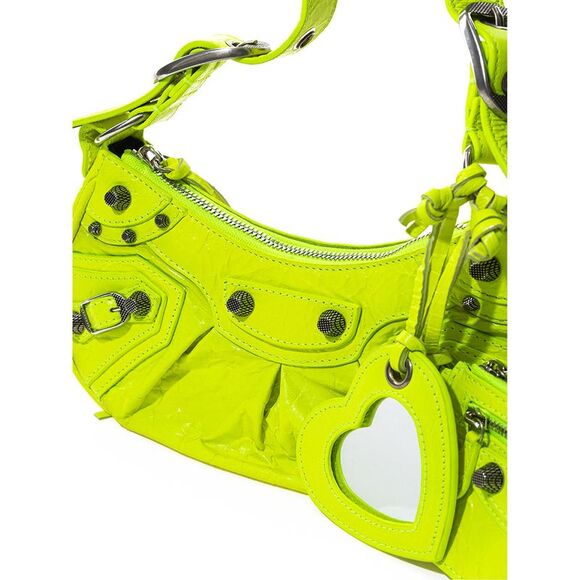 Balenciaga Neon Yellow Leather Shoulder Bag with Heart Mirror and Coin Purse - Picture 3 of 6
